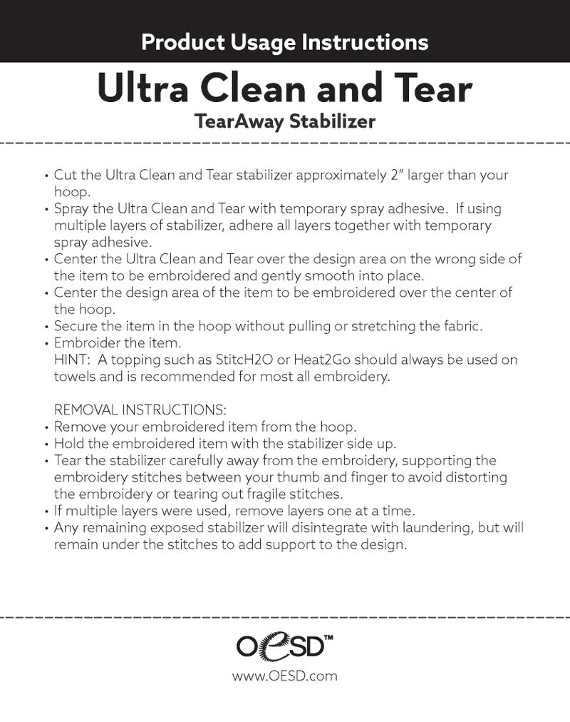 OESD Ultra Clean and Tear Embroidery Stabilizer 15" x 10 Yd Roll - Image 3